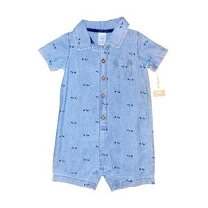 Carter’s 18M Romper Button Jumpsuit in Blue Denim with Striped Dog Print